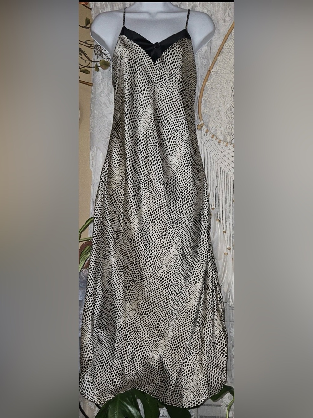 Vintage Cinema Etoile Satin Animal Print slip dress maxi y2k leopard lingerie